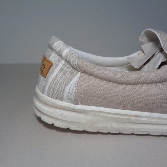 Hey Dude Size 13 M MIKKA Chambray Beige Cotton Slip On Loafers New Men's Shoes - Picture 3 of 14